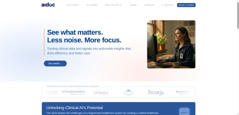 Aidoc 官网首页与临床人工智能平台介绍