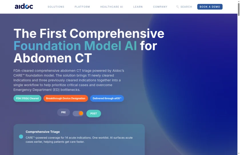 Aidoc 综合腹部 CT 分诊方案页面