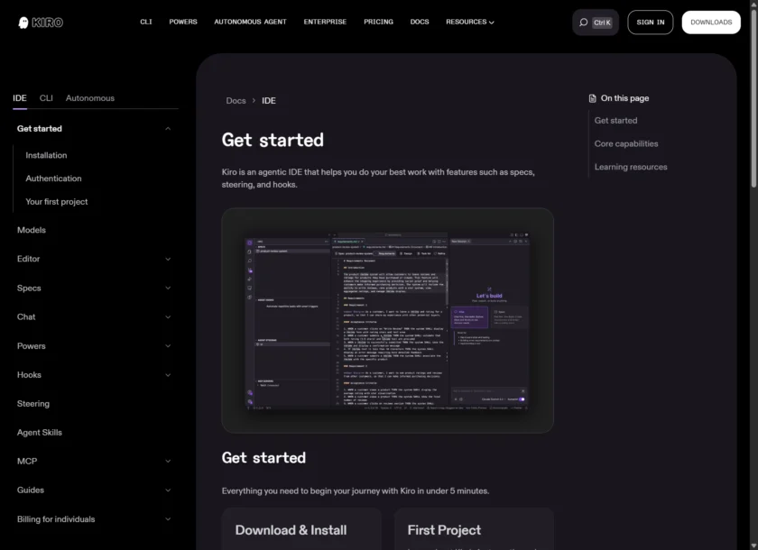 Kiro 文档首页截图