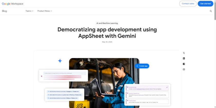 Gemini in AppSheet 官方信息：强调用自然语言创建应用，以及在自动化中加入信息抽取与分类等 AI 任务