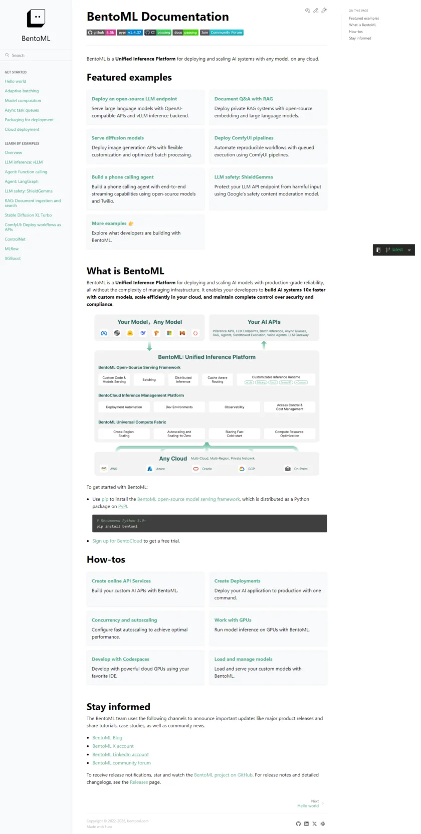 BentoML 文档快速上手页面展示 Hello World 与 Service/运行流程
