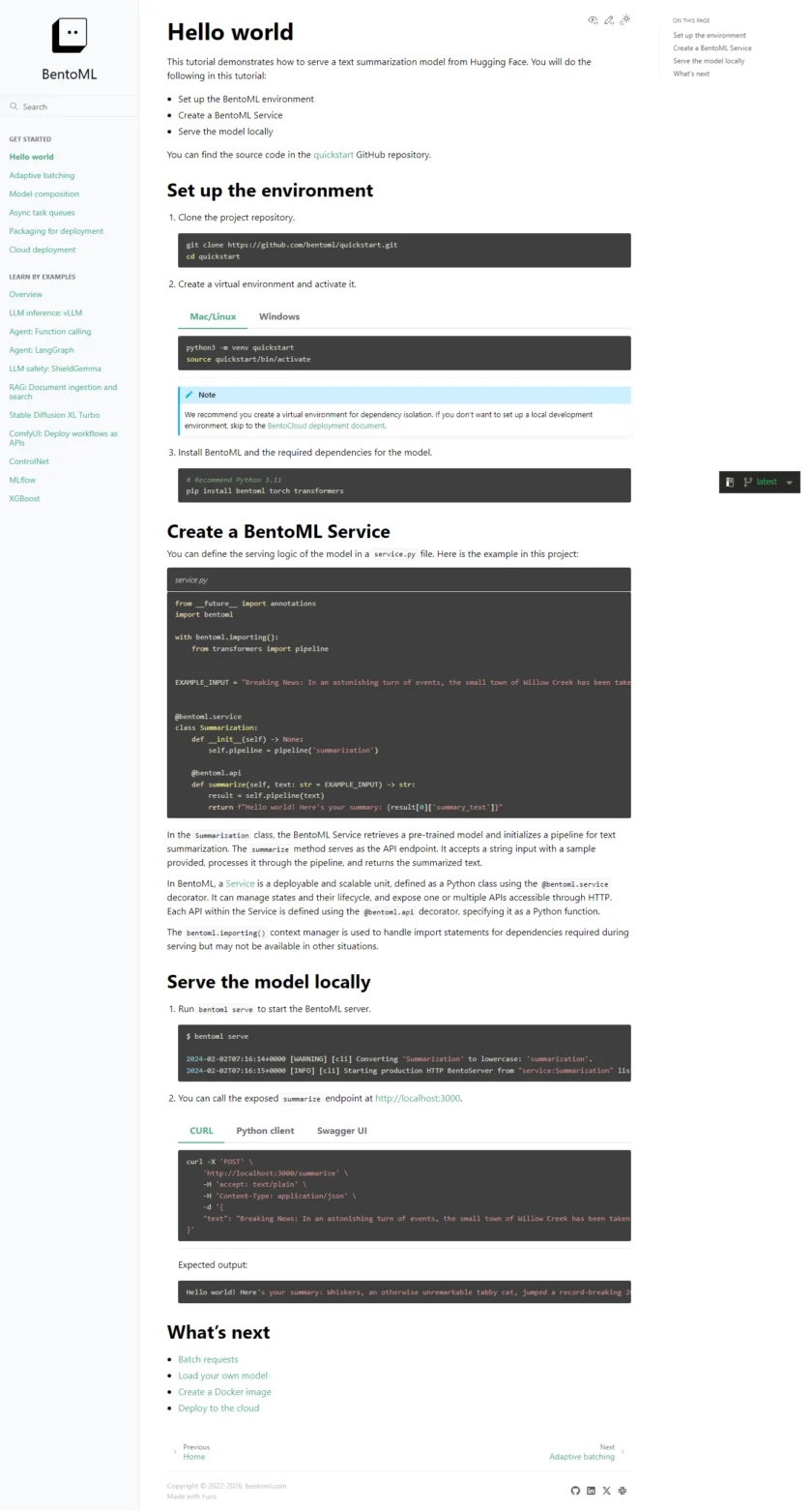 BentoML Hello World 入门指南与 Service/运行流程