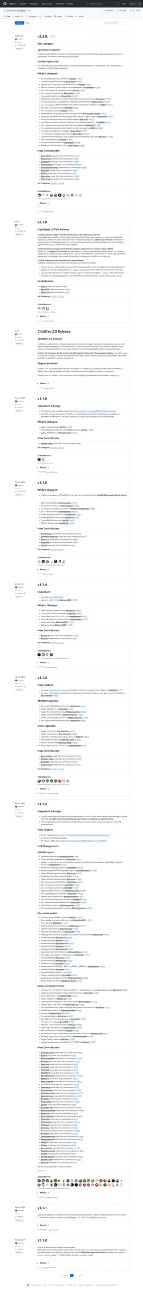 ChatDev 的 GitHub Releases 页面展示官方版本发布与项目持续更新记录。