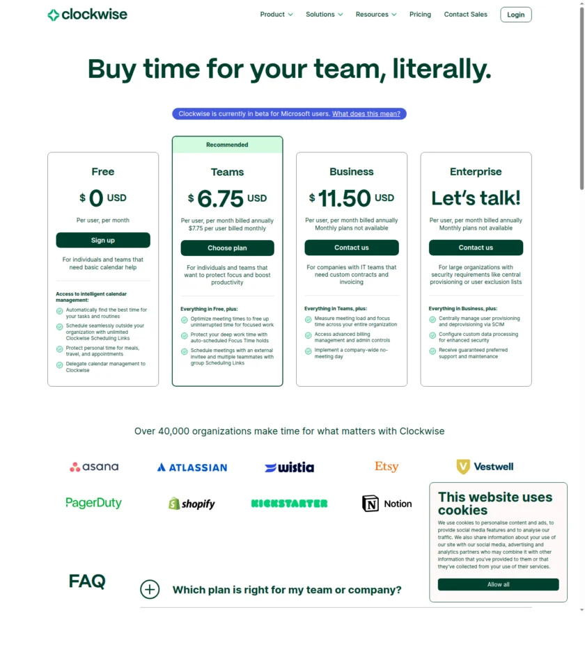 Clockwise 发布或分发页面截图