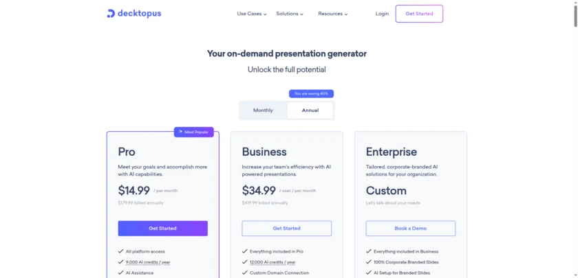 Decktopus 官方定价页截图