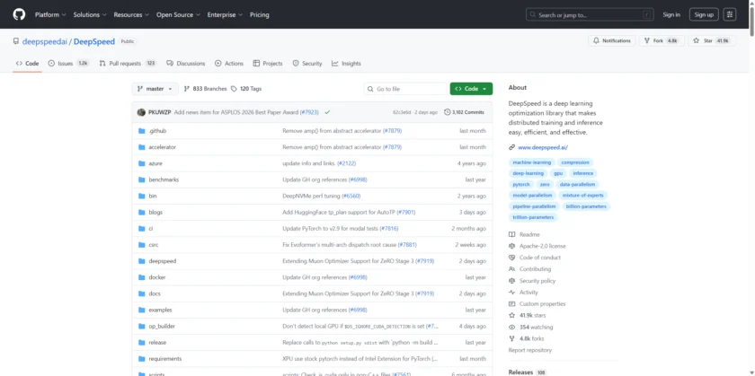 DeepSpeed GitHub 仓库展示版本与示例代码入口