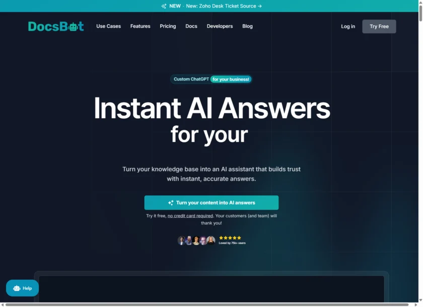DocsBot AI 官方首页截图