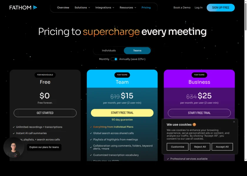 Fathom 官方定价页截图