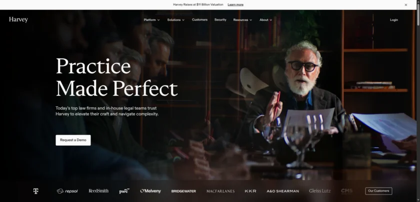 Harvey 官网首页与法律专业服务 AI 平台定位