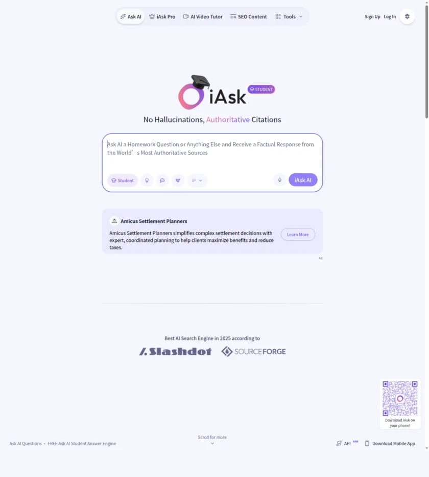 iAsk AI About 页面截图
