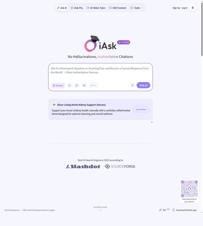 iAsk AI 搜索页面截图