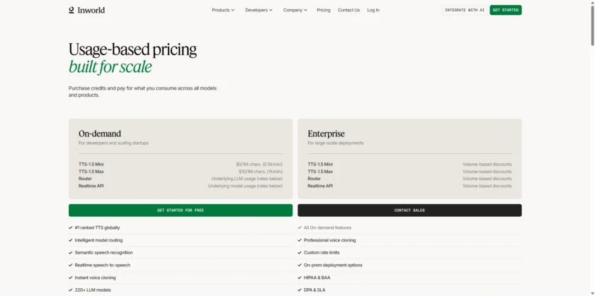 Inworld AI Character Engine 功能介绍页面