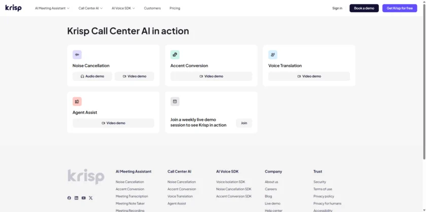 Krisp 官方功能或产品页面