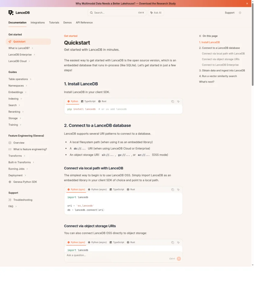 LanceDB 发布或分发页面截图