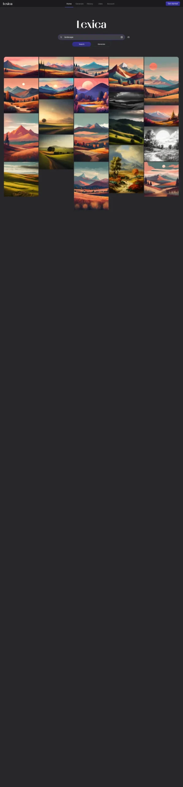 Lexica.art 搜索结果页一次展示多张同主题图像，适合用户通过公开样例学习提示词写法和风格差异。