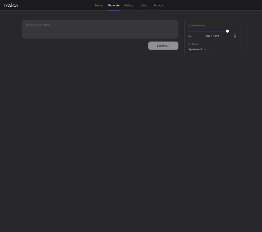 Lexica.art 的 Generate 官方页面展示网页化出图入口，说明用户无需本地部署即可直接开始生成。