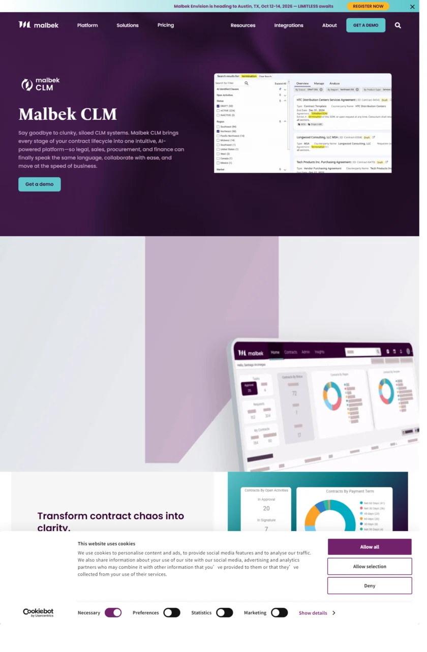 Malbek CLM 平台页面截图