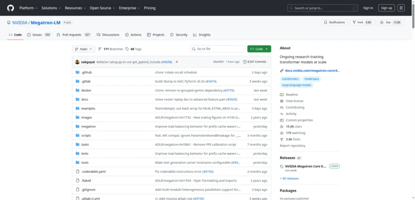 Megatron-LM GitHub 仓库首页与项目说明
