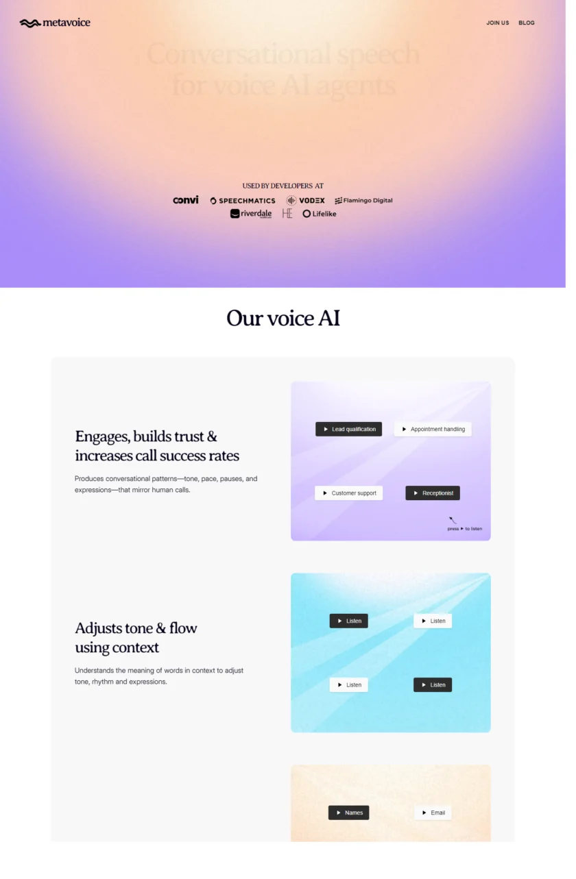 Metavoice 官网或 Speech-1 产品页截图
