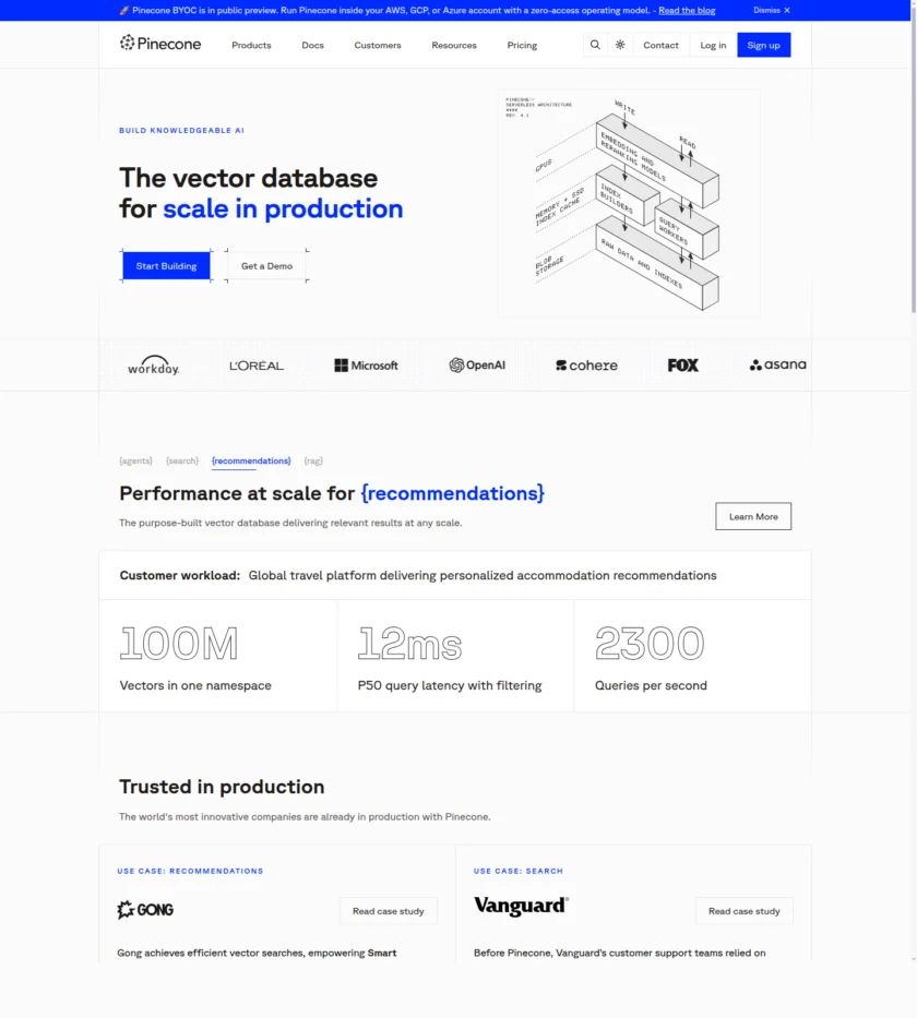 Pinecone 官方首页截图