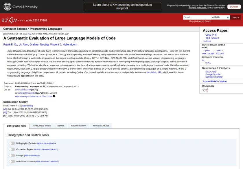 Polycoder 在 Hugging Face 的模型页面或下载说明截图