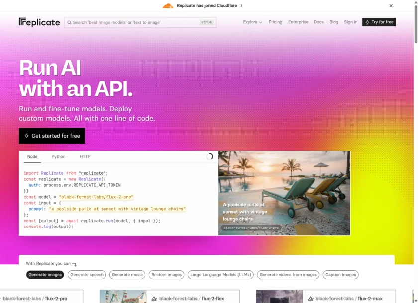 Replicate 官方首页截图