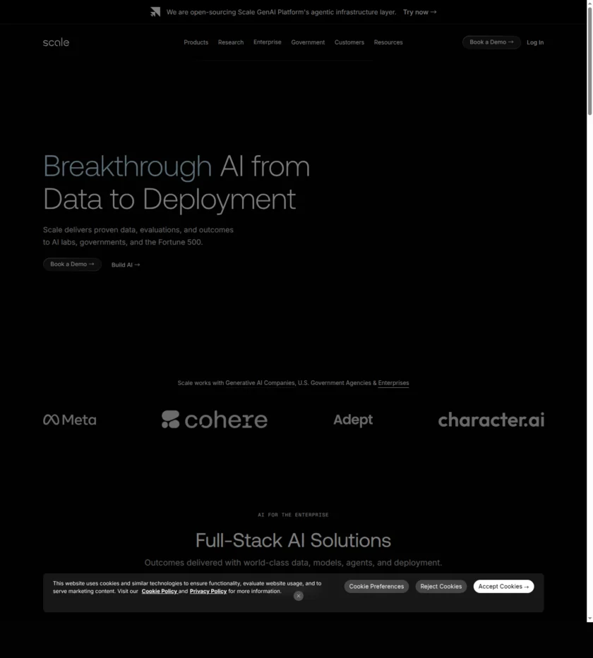 Scale AI 官方首页截图