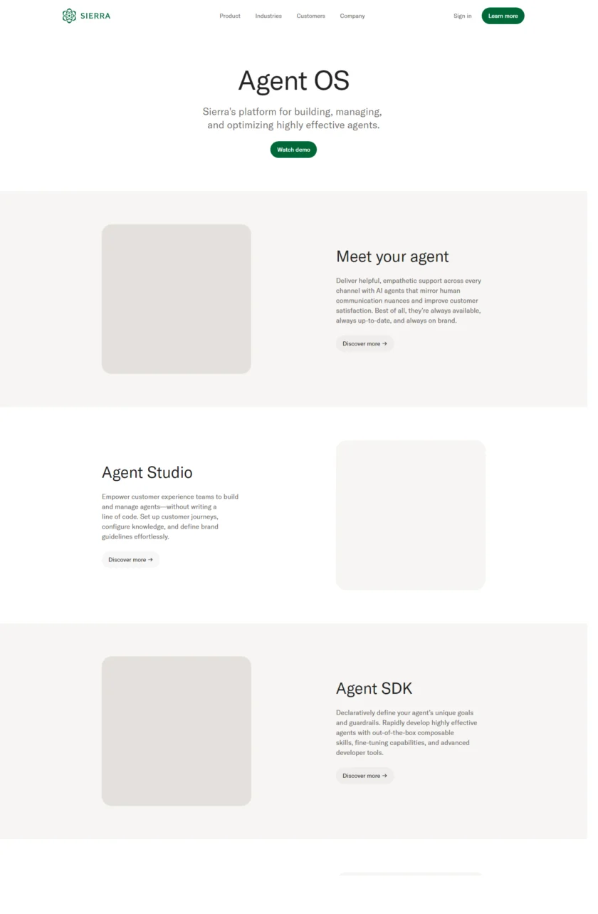 Sierra 产品页或模块页展示 Agent OS 的能力结构