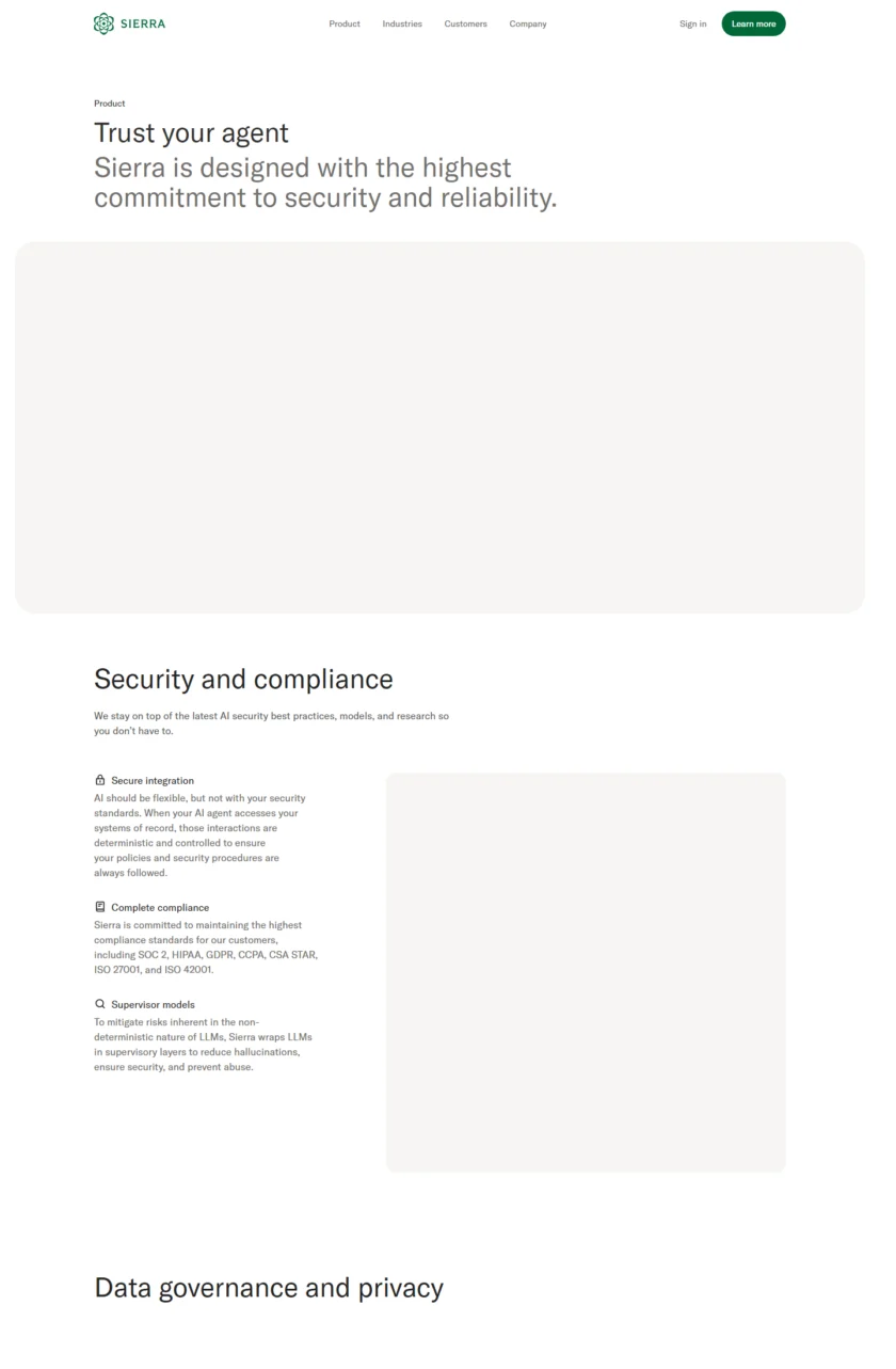 Sierra Trust and reliability 页面展示安全、合规与数据治理要点