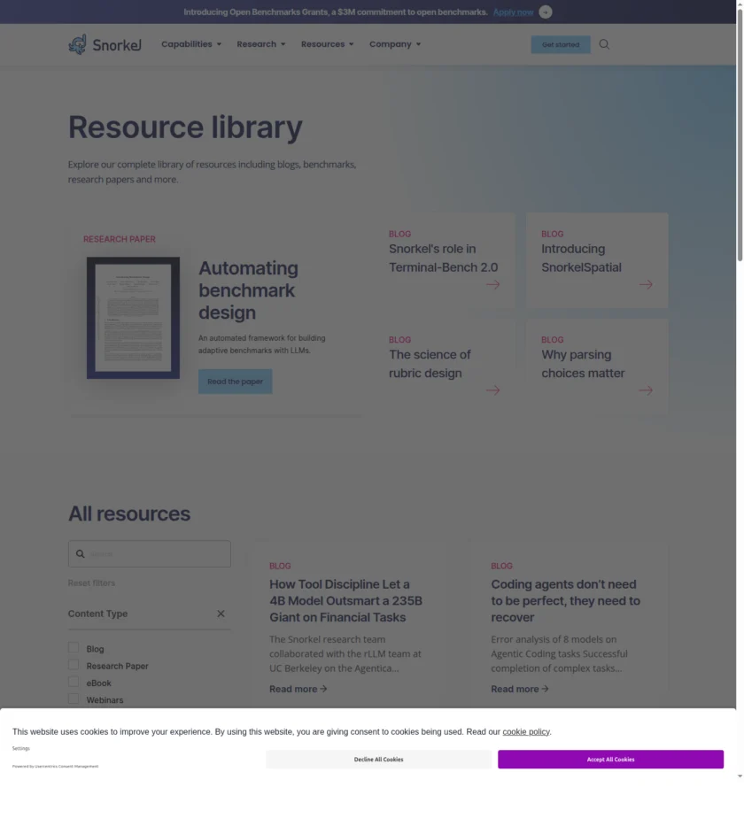 Snorkel AI Resources 官方首页截图