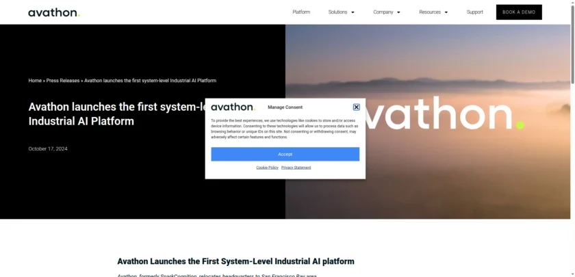 SparkCognition 工业 AI 平台发布与公司信息页面