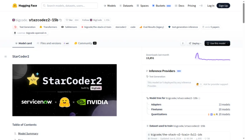 StarCoder2 15B 模型页或参数说明截图