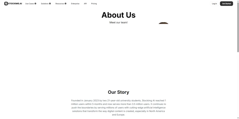 Stockimg.ai About Us 页面展示品牌与能力说明