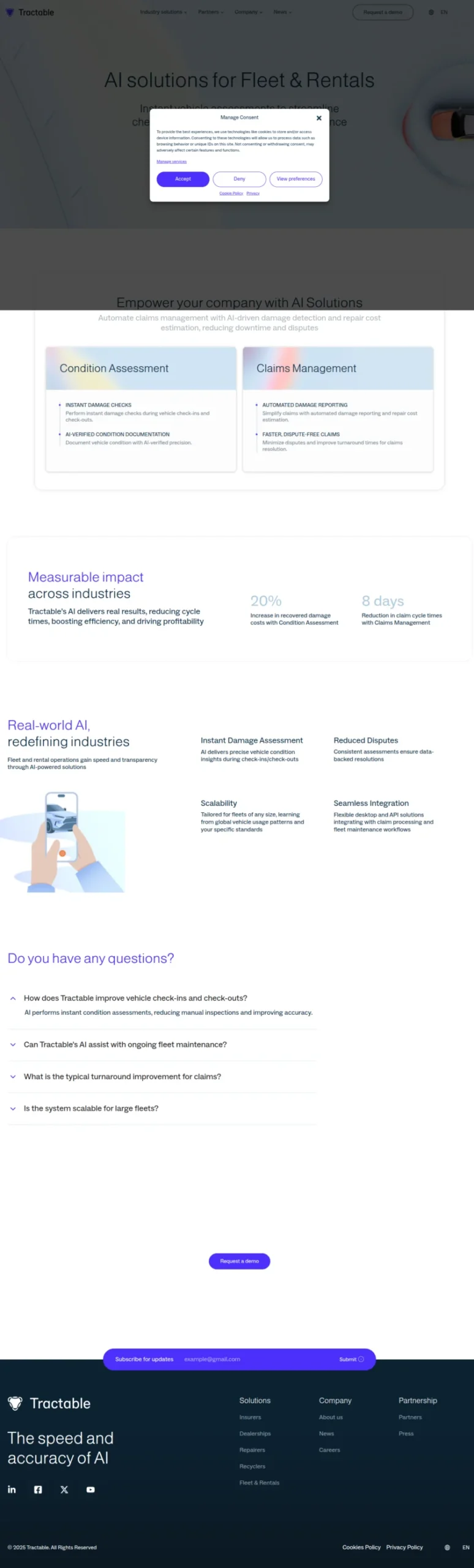 Tractable 面向车队与租赁行业的页面展示车况检查与索赔管理能力
