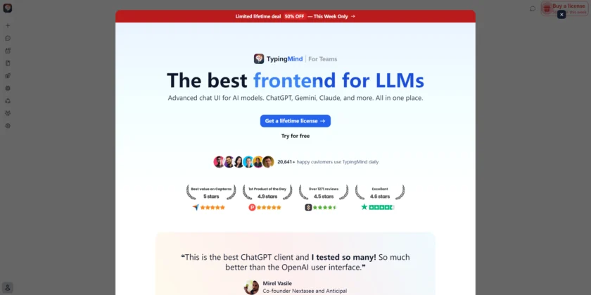 TypingMind 首页展示多模型工作区