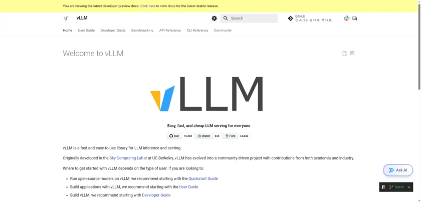 vLLM 官方文档中的快速开始或 API 服务说明页面