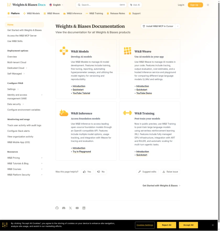 W&B Documentation 页面截图