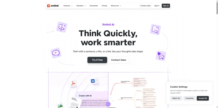 Xmind Copilot 官网首页展示 AI 思维导图生成功能