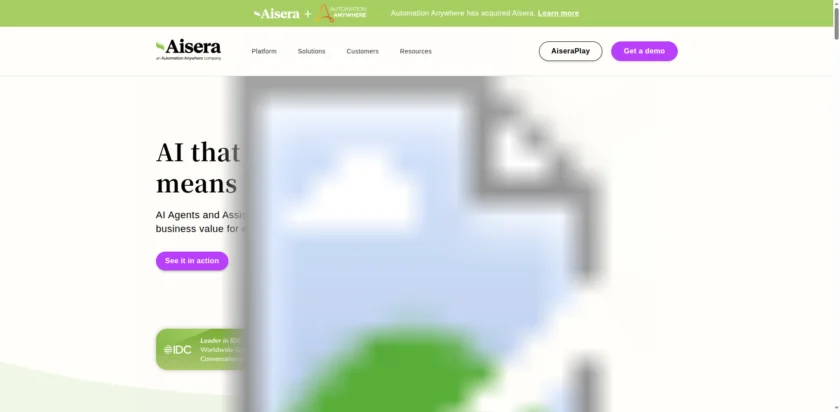 Aisera 官网首页截图