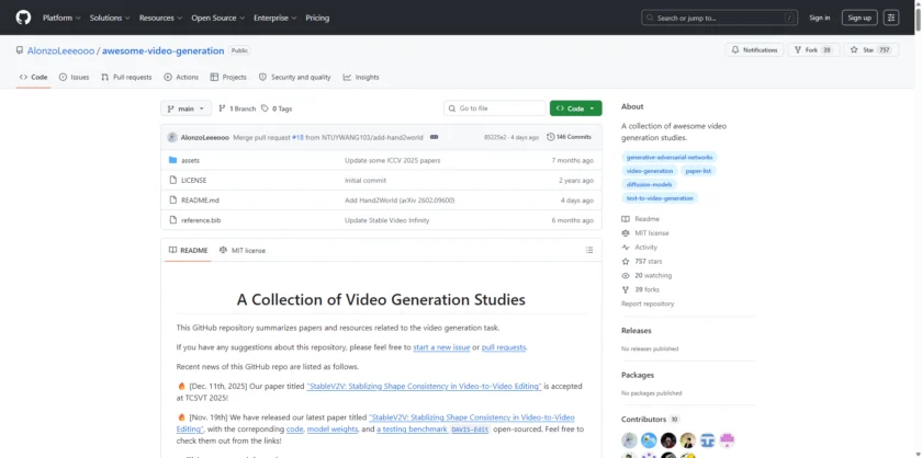 Awesome Video Generation 仓库首页截图