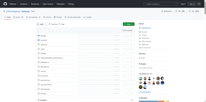BabyAGI 仓库首页截图