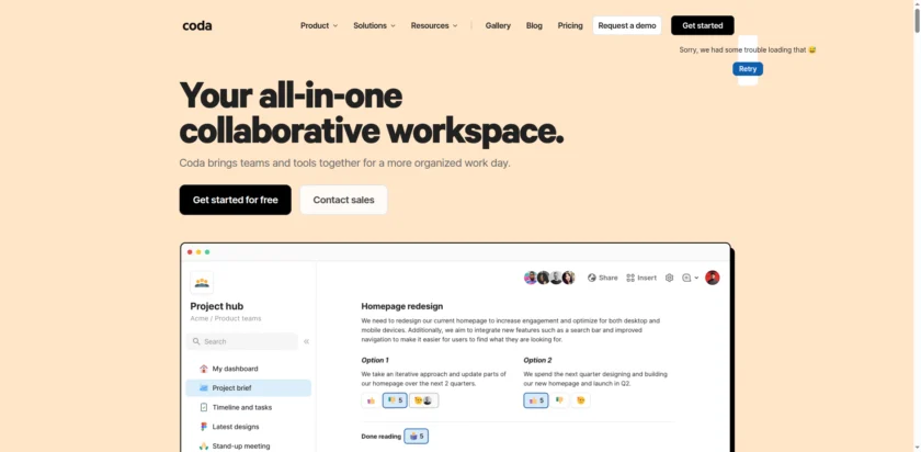 Coda 官网首页截图