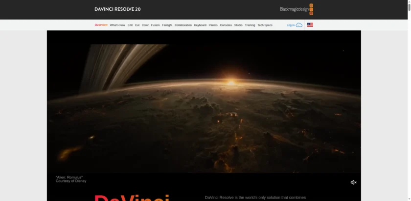 DaVinci Resolve 官网首页截图