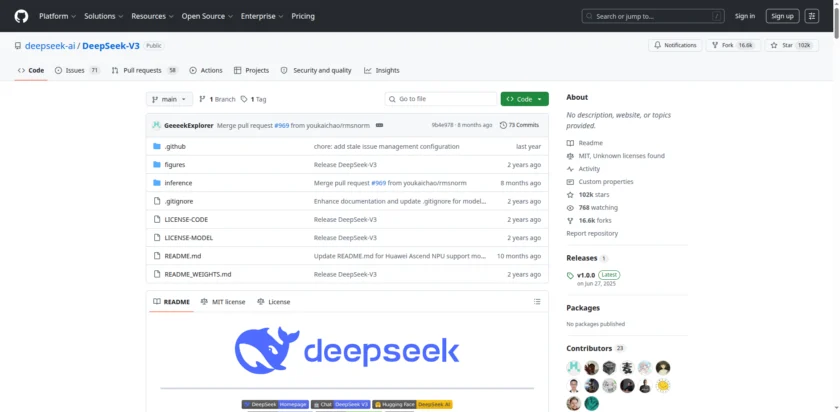 DeepSeek-V3 仓库首页截图