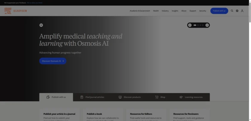 Elsevier AI 官网首页截图