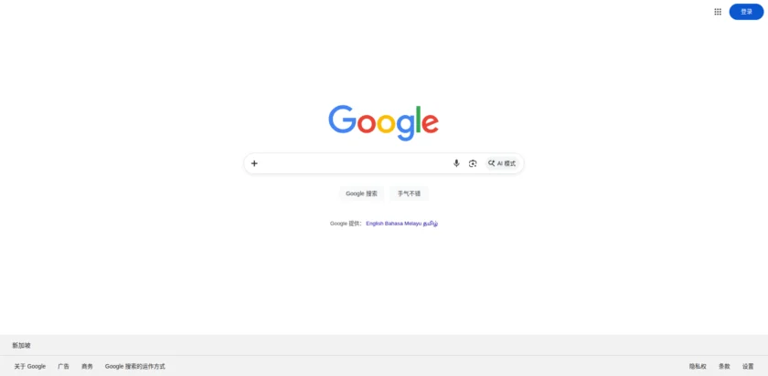Google Search AI Mode 官网首页截图