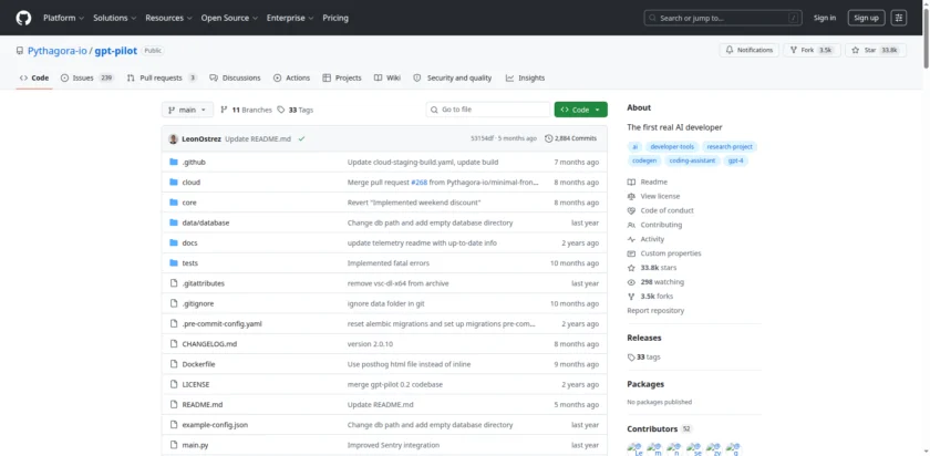 GPT-Pilot 仓库首页截图