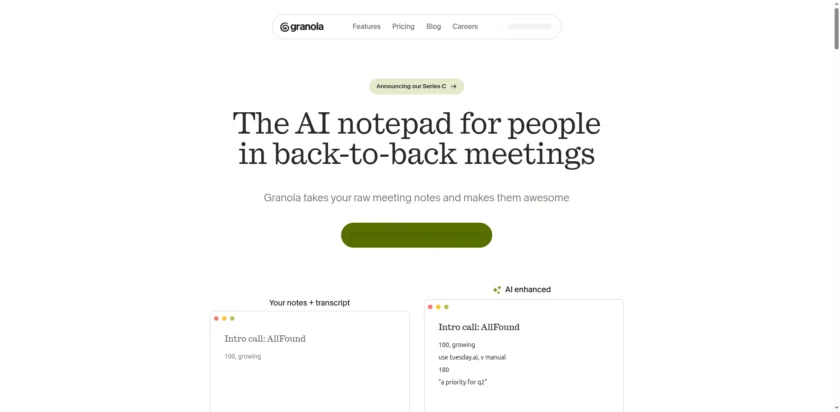 Granola 官网首页截图