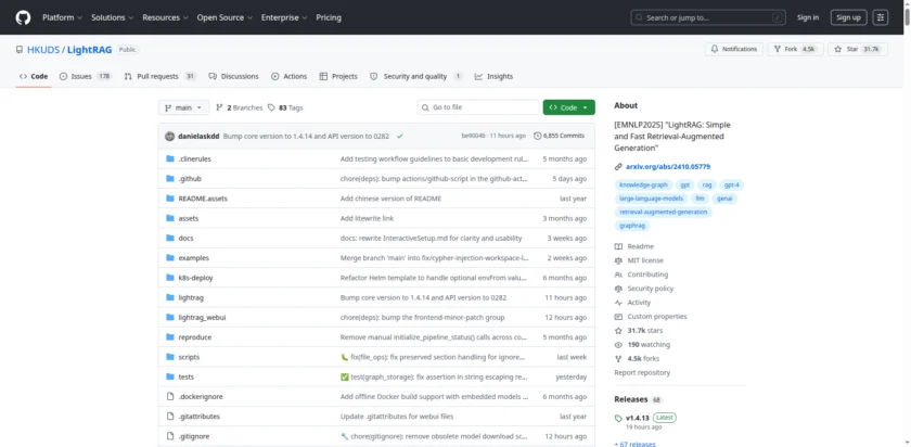 LightRAG 仓库首页截图