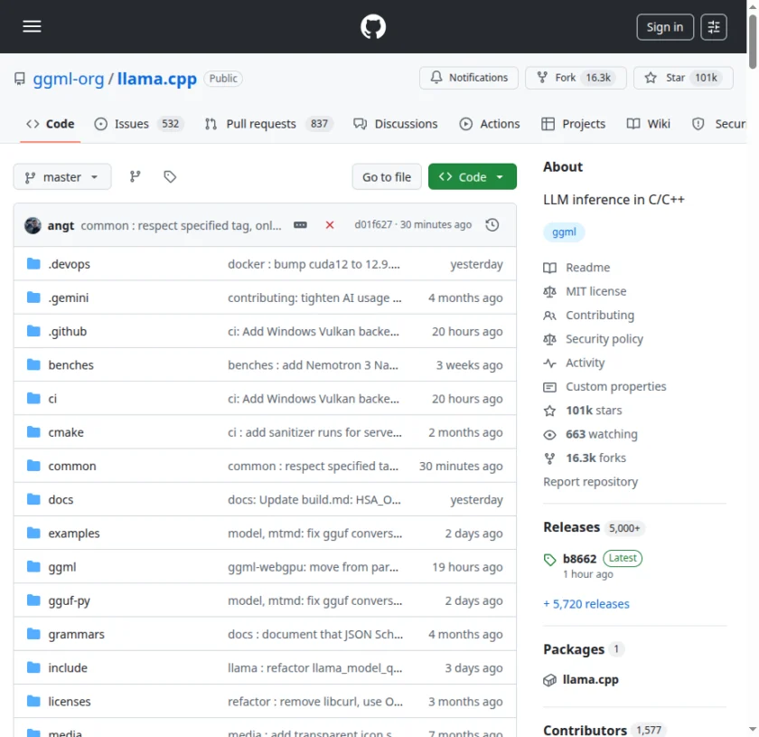 llama-cpp - llama.cpp 仓库首页截图
